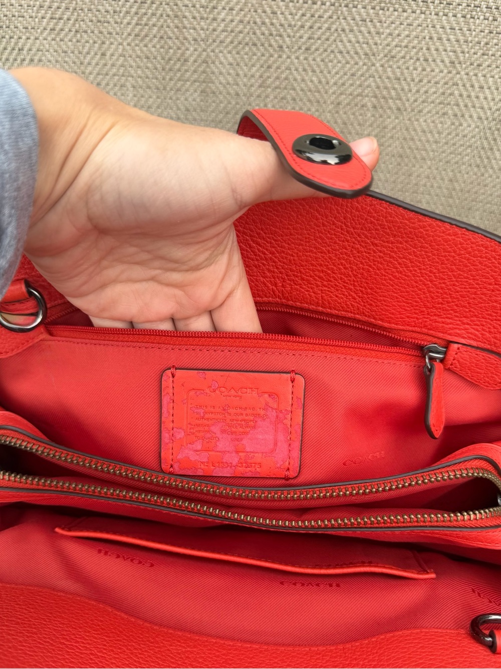 COACH Mercer 30 Satchel Crossbody Deep coral Pebble Grain Leather 37575 Handbag - Picture 9 of 9